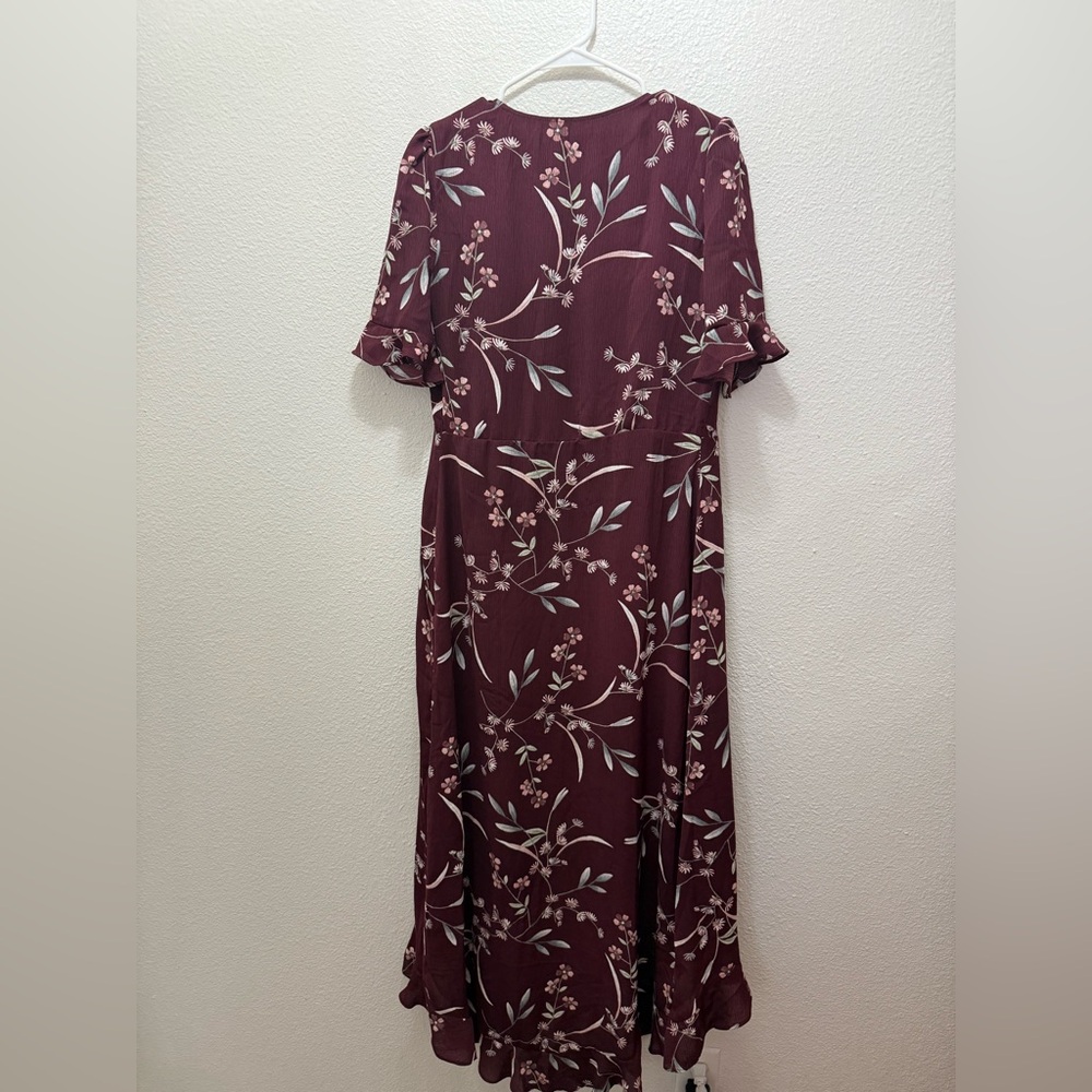 Lulus Wild Winds Burgundy Floral Print High-Low Wrap Dress - Picture 10 of 10